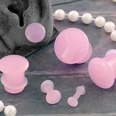 0g 8mm Plugs Tunnels Stretched Gauged Ears 0 Gauge Single Flare Pink Blush Opalite Plugs