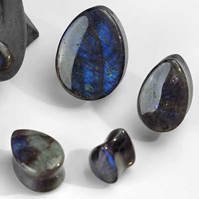 Ear Gauges Plugs Tunnels Stretched Body Jewelry Labradorite Teardrop Plugs