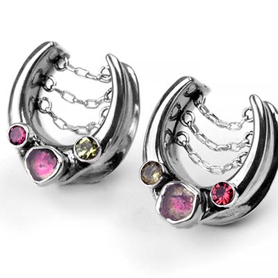 Sterling Silver Saddles with Watermelon Tourmaline