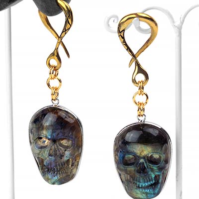 Solid Brass Labradorite Skull Weights