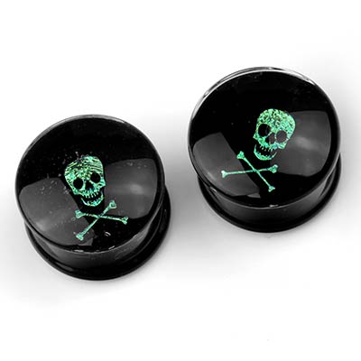 Glass Skull and Crossbones Dichro Image Plugs