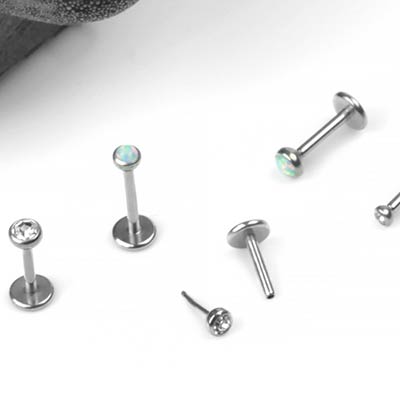 20G 1/4 5/16 3/8 2mm 3mm Gem Threadless Push-In Steel Labret Ear Tragus Stud