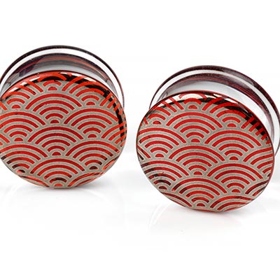 Pyrex Glass Plugs - Platinum Japanese Wave On Ruby