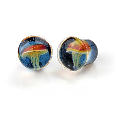 Glass Jellyfish Plugs | Amber Purple On Translucent Sparkle Blue